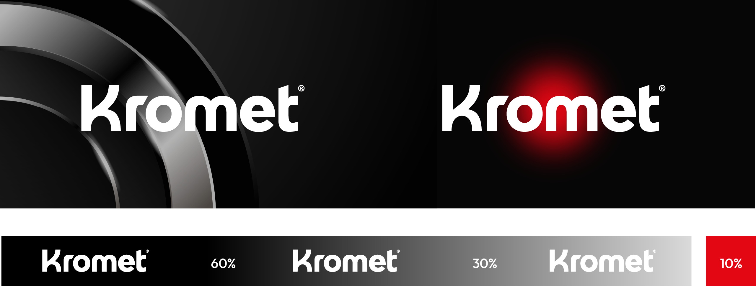 Kromet — logo na tłach produktowych i proporcje kolorów